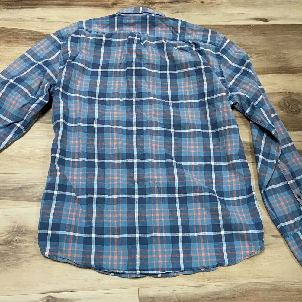 J Crew Shirt Mens Large Blue Twill Plaid Button Down‎ Long Sleeve